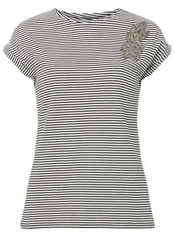Dorothy Perkins Black Ivory Striped Embellished T-shirt