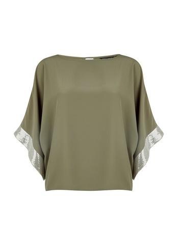Dorothy Perkins Khaki Sequin Cuff Batwing Top
