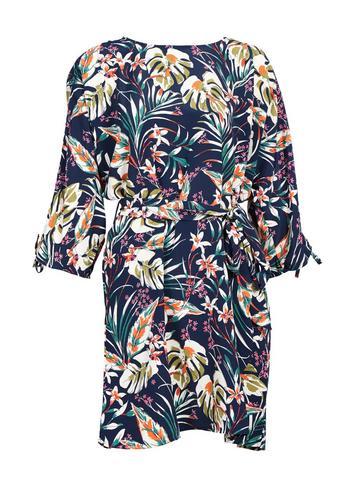 Dorothy Perkins *blue Vanilla Navy Drawstring Tropical Print Shirt Dress