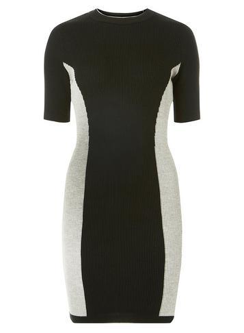 Dorothy Perkins Black And Grey Side Striped Knitted Dress