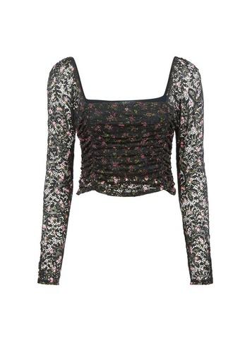 *lola Skye Black Floral Print Scarlett Lace Top