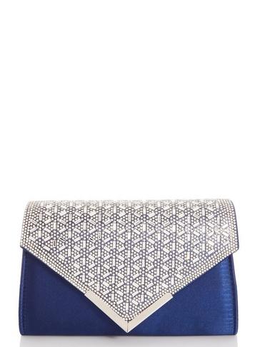 *quiz Navy Jewel Envelope Bag
