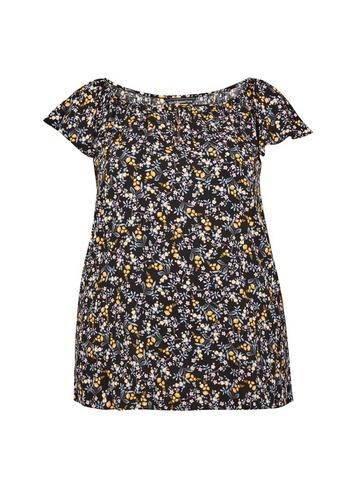 *billie & Blossom Curve Black Ditsy Print Button Top
