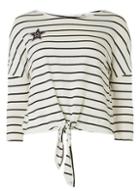 Dorothy Perkins Ivory And Navy Striped Tie Front T-shirt