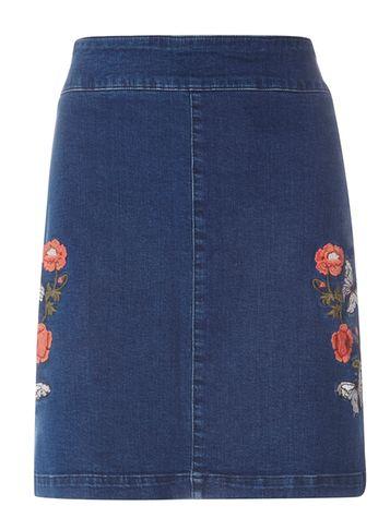 Dorothy Perkins Indigo Embroidered Panel A-line Skirt