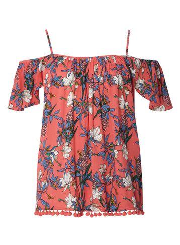 Dorothy Perkins *tall Pink Floral Cold Shoulder Top