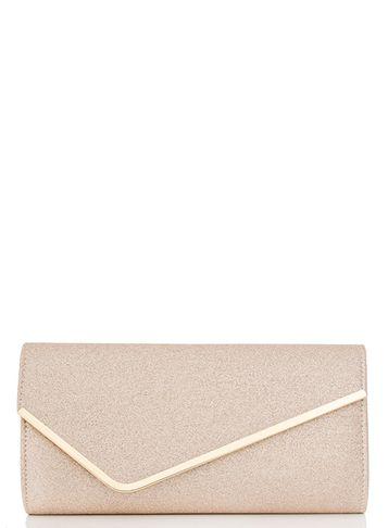 Dorothy Perkins *quiz Gold Glitter Diagonal Clutch Bag