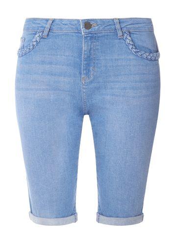 Dorothy Perkins Bright Blue Plait Denim Knee Shorts