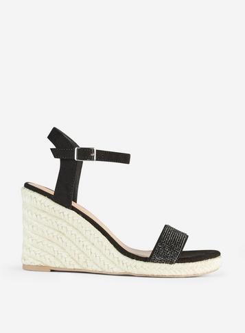 Dorothy Perkins Wide Fit Black Rhia Espadrille Wedge Sandals