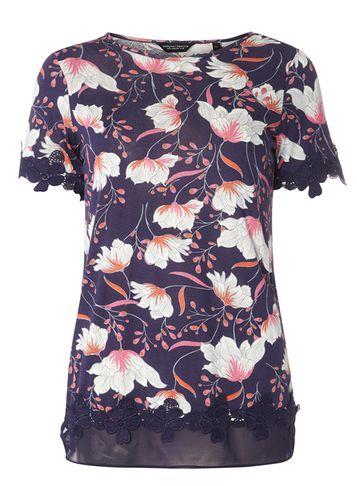 Dorothy Perkins Navy Floral Lace Hem T-shirt