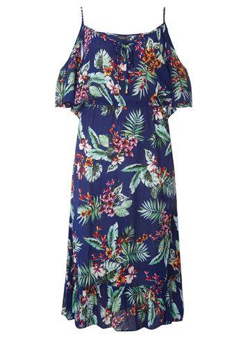 Dorothy Perkins *tall Blue Tropical Midi Dress