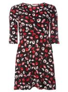 Dorothy Perkins Petite Black And Red Floral Wrap Tie Dress