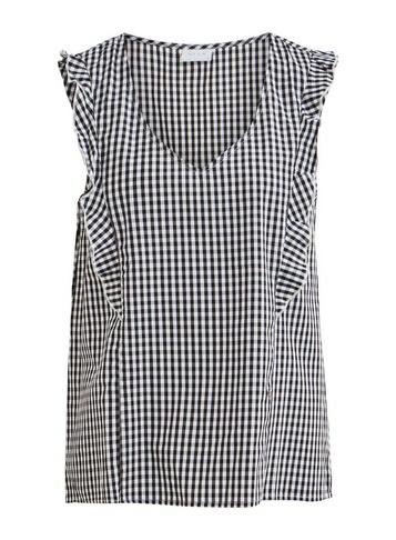 *vila Black Ruffle Gingham Print T-shirt