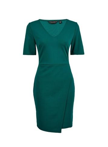 Dorothy Perkins *forest Green Wrap Skirt Bodycon Dress
