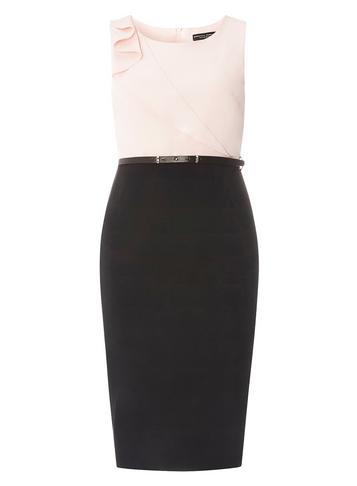 Dorothy Perkins Black And Pink Colour Block Ruffle Dress