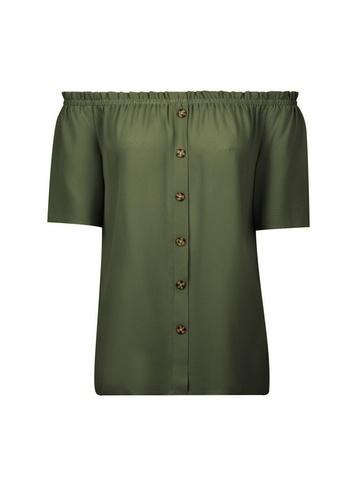 Dorothy Perkins Khaki Button Bardot Top