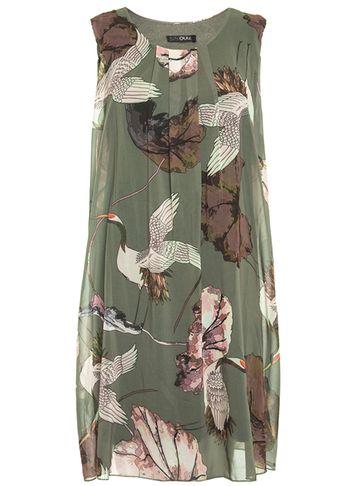 Dorothy Perkins *quiz Khaki Bird Print Shift Dress