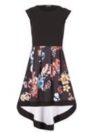 Dorothy Perkins *feverfish Black Hi-low Floral Print Skater Dress