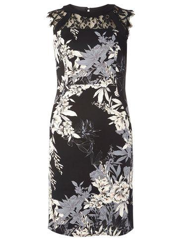 Dorothy Perkins Petite Black Floral Scuba Lace Dress
