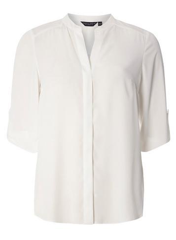 Dorothy Perkins Ivory Non Collar Roll Sleeve Shirt