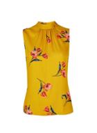 Dorothy Perkins Petite Yellow High Neck Floral Print Top
