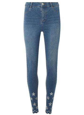 Dorothy Perkins *tall Blue Broderie Hem Jeans