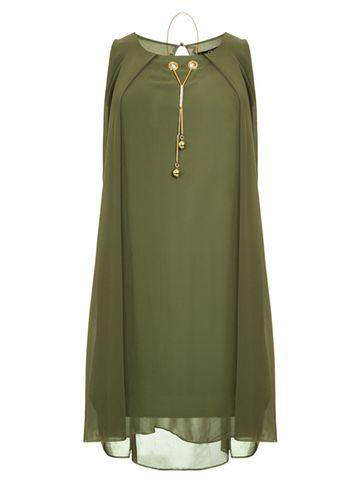 Dorothy Perkins *quiz Khaki Chiffon Necklace Shift Dress