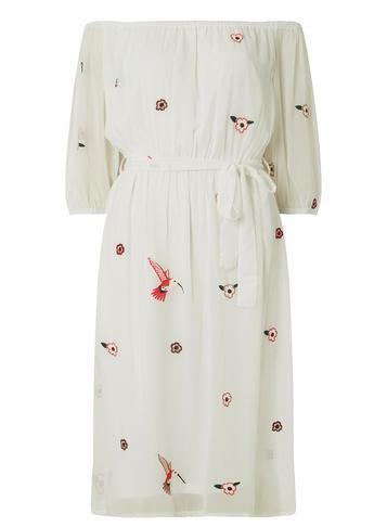 Dorothy Perkins White Bird Embroidered Midi Dress