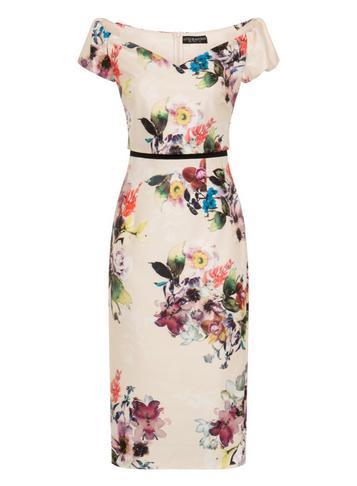 Dorothy Perkins *little Mistress Cream Floral Pencil Dress