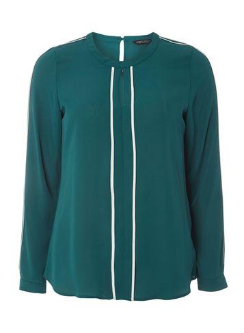 Dorothy Perkins *tall Green Keyhole Contrast Blouse