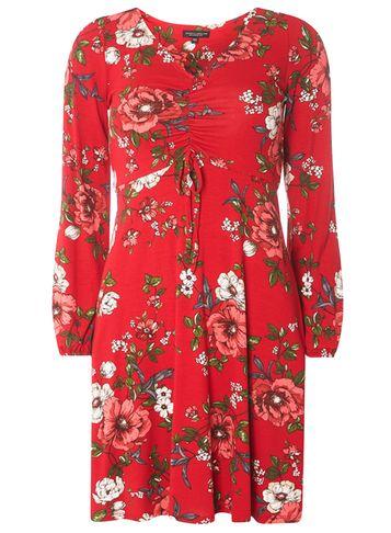 Dorothy Perkins Red Floral Print Tea Dress