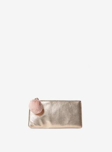 Dorothy Perkins Gold Metallic Zip Top Pom Pom Pouch