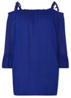 Dorothy Perkins Dp Curve Cobalt Frill Sleeve Tie Cold Shoulder Top