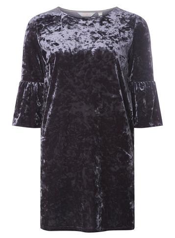 Dorothy Perkins Petite Grey Velvet Frill Sleeve Dress