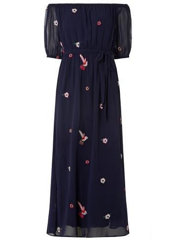 Dorothy Perkins Petite Navy Bird Embroidered Maxi Dress