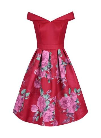 *chi Chi London Red Floral Printed Bardot Midi Dress