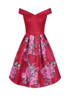 *chi Chi London Red Floral Printed Bardot Midi Dress