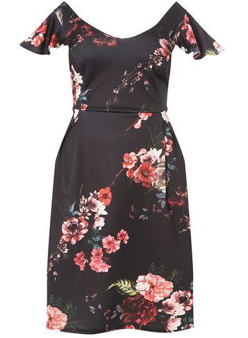Dorothy Perkins Dp Curve Black Floral Scuba Fit And Flare Dress