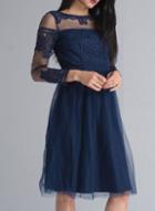 Dorothy Perkins * Chi Chi London Navy Crochet Bodice Midi Skater Dress