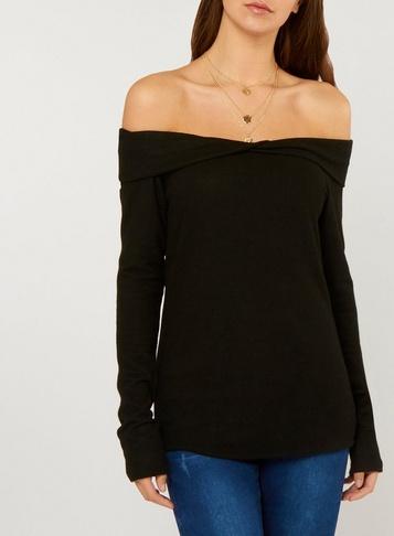 Dorothy Perkins *tall Black Fold Over Bardot Top