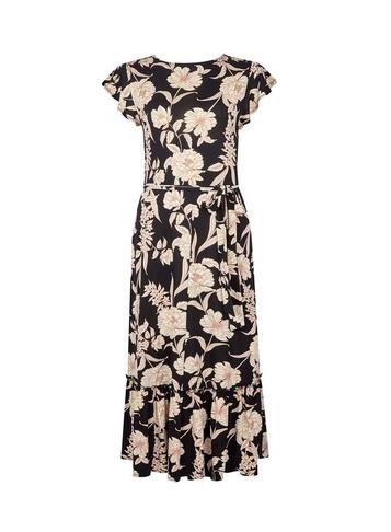 Dorothy Perkins Nude And Black Floral Print Midi Dress