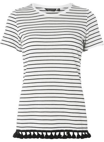 Dorothy Perkins Black And Ivory Striped Pom Pom T-shirt