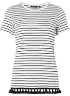 Dorothy Perkins Black And Ivory Striped Pom Pom T-shirt