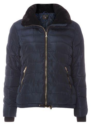 Dorothy Perkins Navy Faux Fur Collar Padded Coat