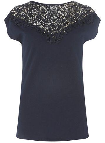 Dorothy Perkins *tall Navy Embellished Yoke T-shirt