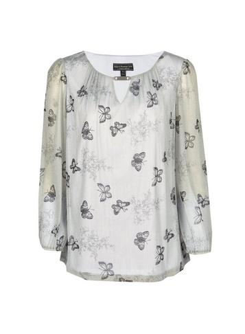 *billie & Blossom Silver Butterfly Print Trim Blouse