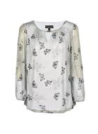 *billie & Blossom Silver Butterfly Print Trim Blouse