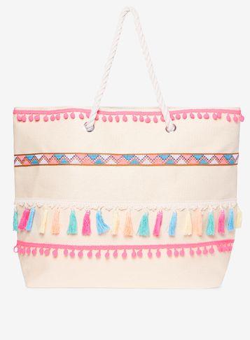 Dorothy Perkins Neutral Tassel Pom Pom Shopper Bag
