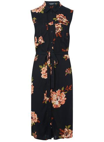 Dorothy Perkins *tall Black And Amber Floral Shirt Dress