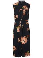 Dorothy Perkins *tall Black And Amber Floral Shirt Dress